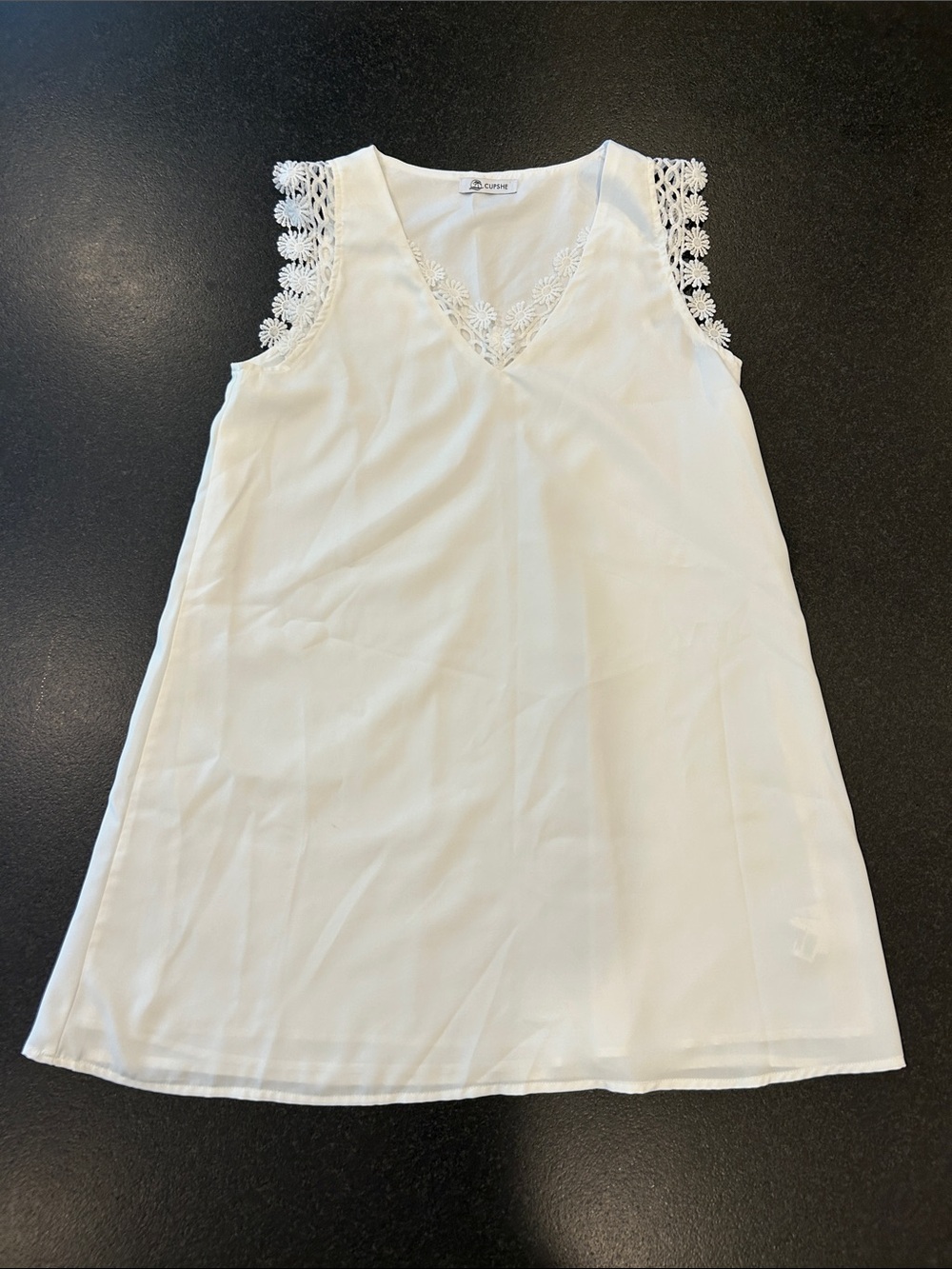 White Sleeveless Dress with Floral Lace Trim